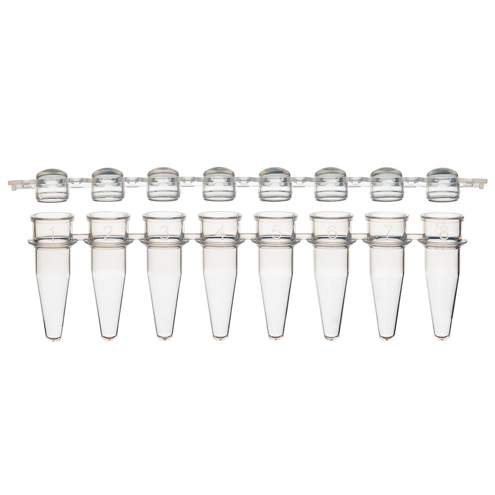 Globe Scientific 0.2mL 8-Strip Tubes, with Separate 8-Strip clear Dome caps, Natural 